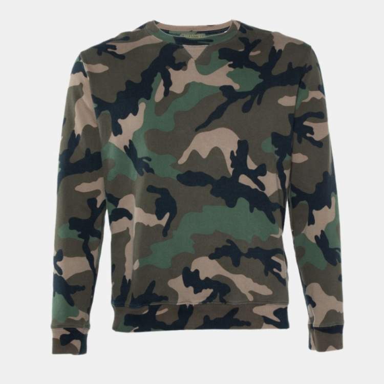 Pre Owned Valentino Green Camouflage Print Terry Cotton Sweatshirt M