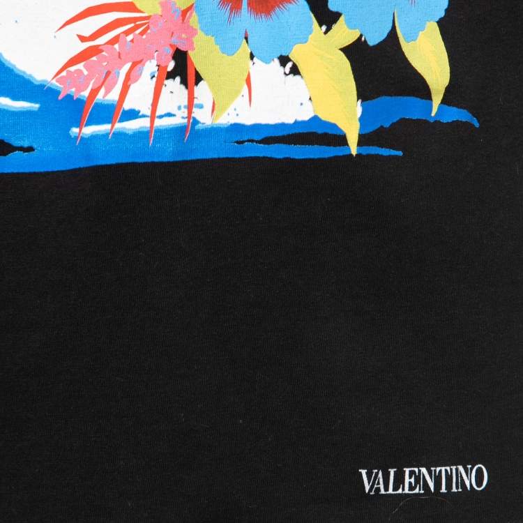 Pre Owned Valentino Black Surf Print Cotton T-Shirt S