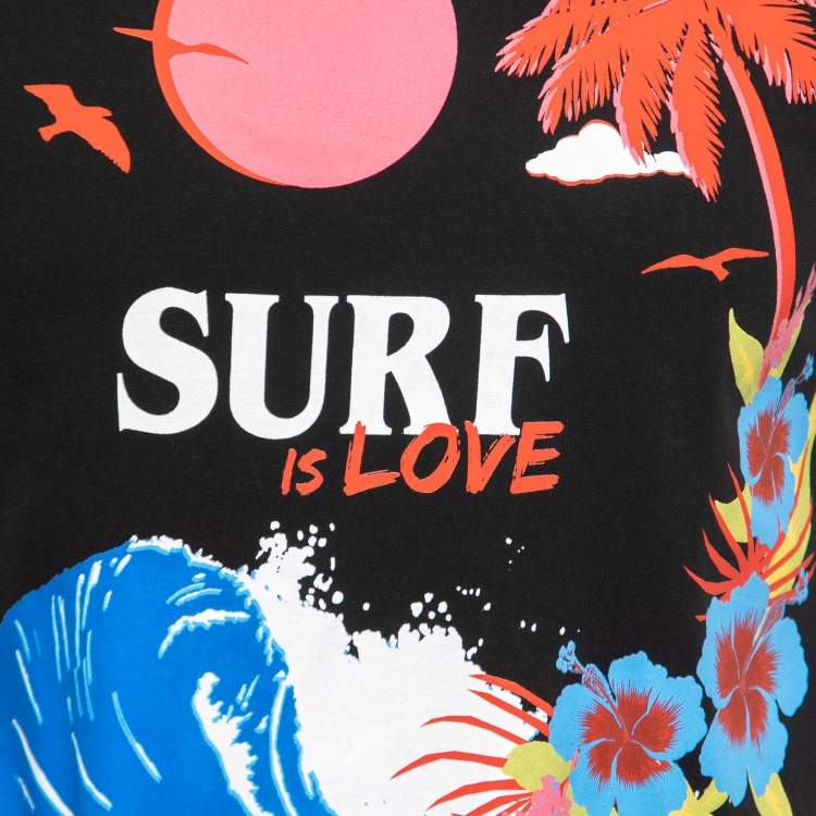 Pre Owned Valentino Black Surf Print Cotton T-Shirt S