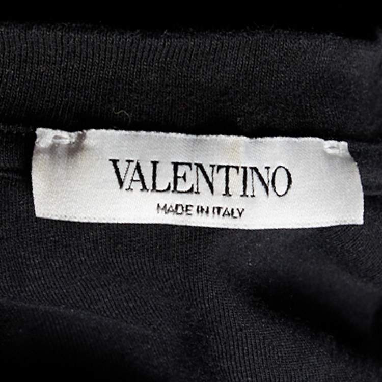 Pre Owned Valentino Black VLTN Printed Cotton Knit Crewneck T-Shirt M