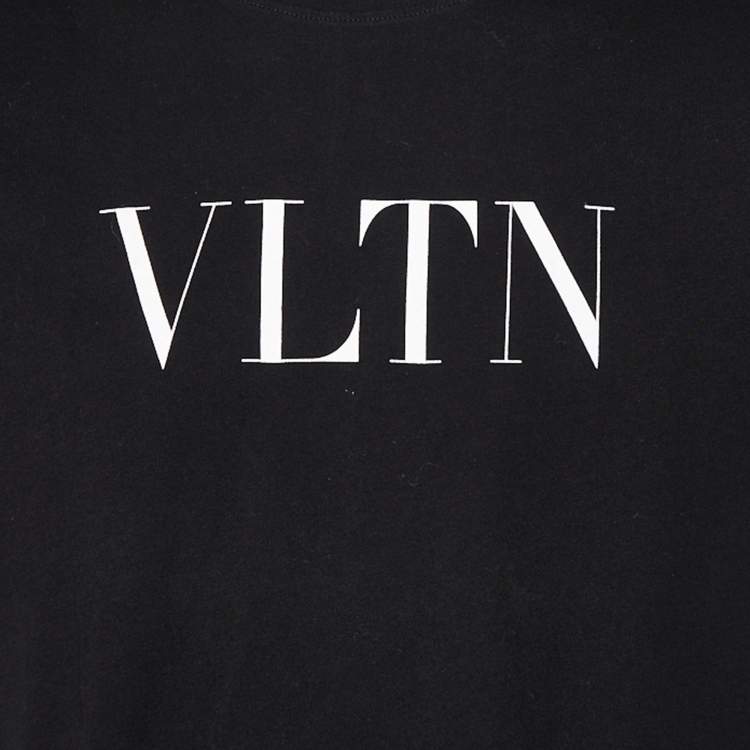 Pre Owned Valentino Black VLTN Printed Cotton Knit Crewneck T-Shirt M