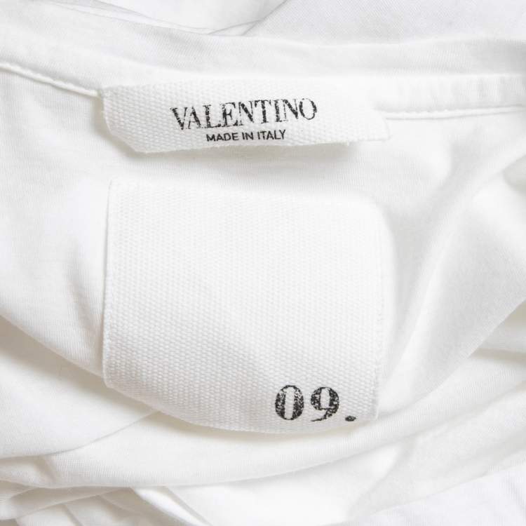 Pre Owned Valentino White Cotton Studded Crewneck T-Shirt L