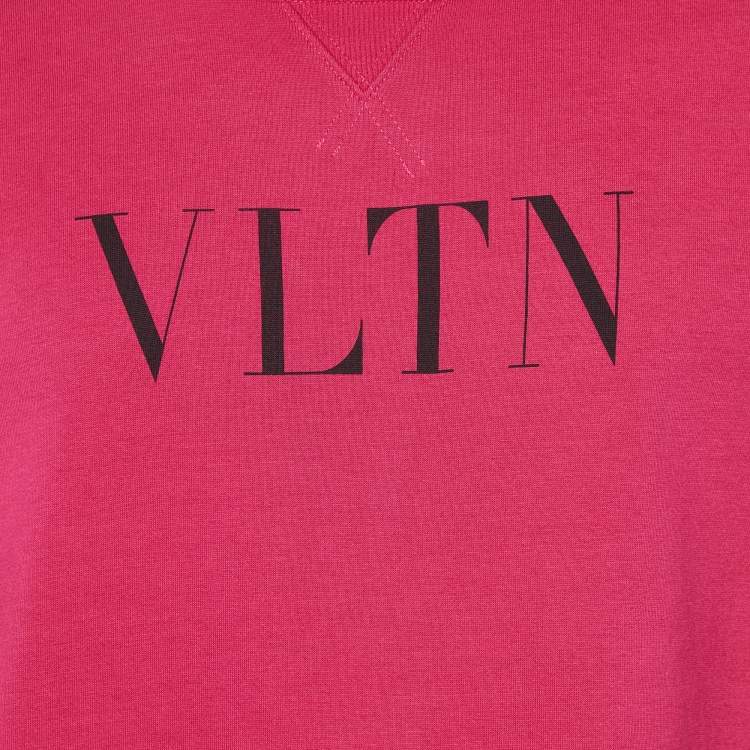 Pre Owned Valentino Pink VLTN Print Cotton Long Sleeve Sweatshirt L