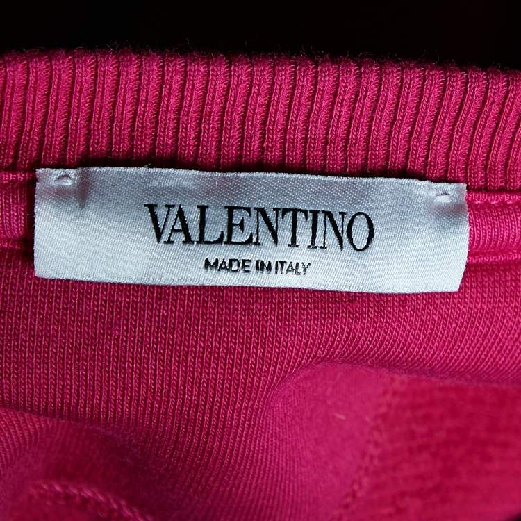 Pre Owned Valentino Pink VLTN Print Cotton Long Sleeve Sweatshirt L