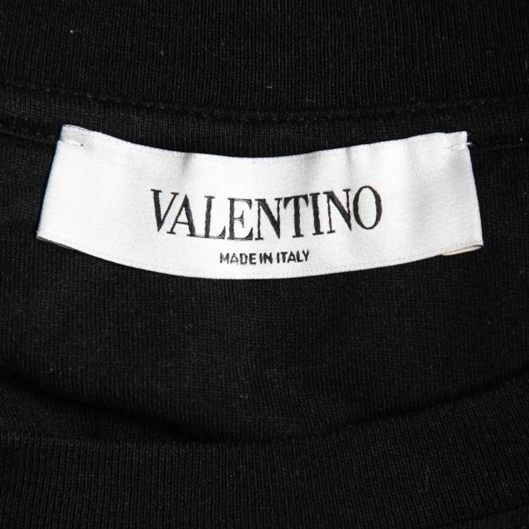 Pre Owned Valentino Black VLogo Printed Cotton Half Sleeve Crewneck T-Shirt S