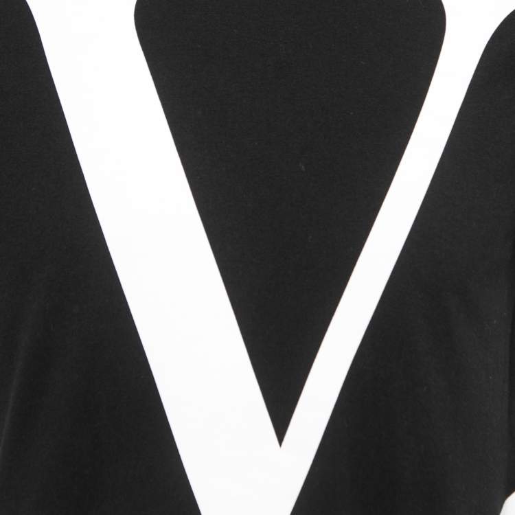 Pre Owned Valentino Black VLogo Printed Cotton Half Sleeve Crewneck T-Shirt S