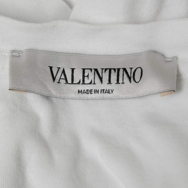 Pre Owned Valentino White Cotton Logo Print Crew Neck Half Sleeve T-Shirt S