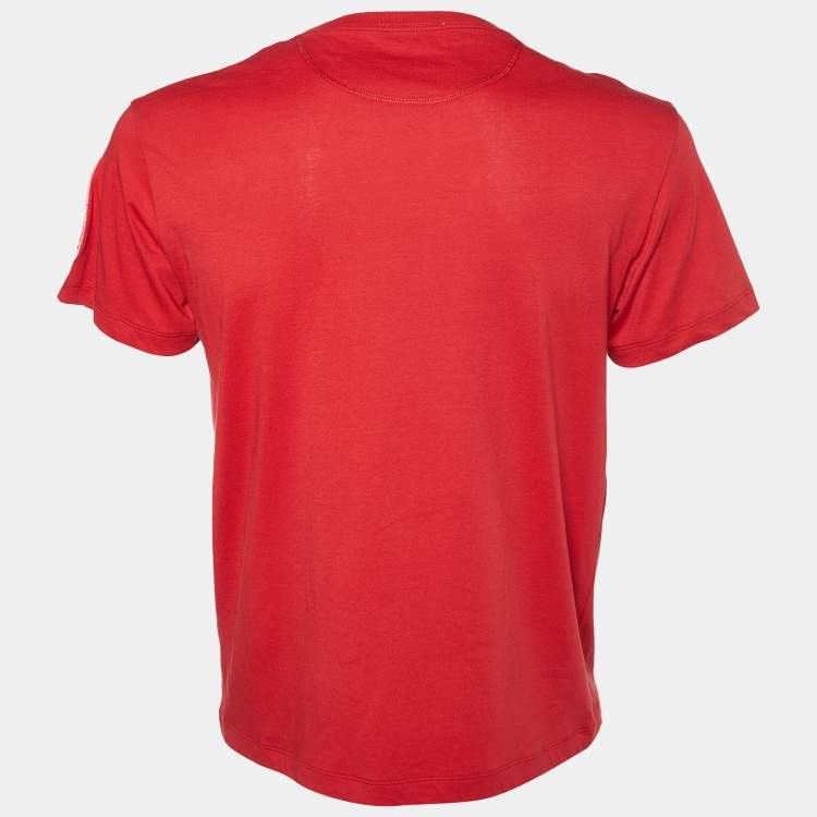 Pre Owned Valentino Red Signature Logo Embellished Cotton Knit T-Shirt S