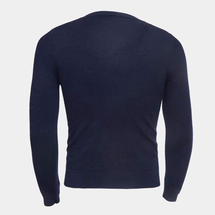 Pre Owned Valentino Navy Blue Wool Crew Neck Sweater M