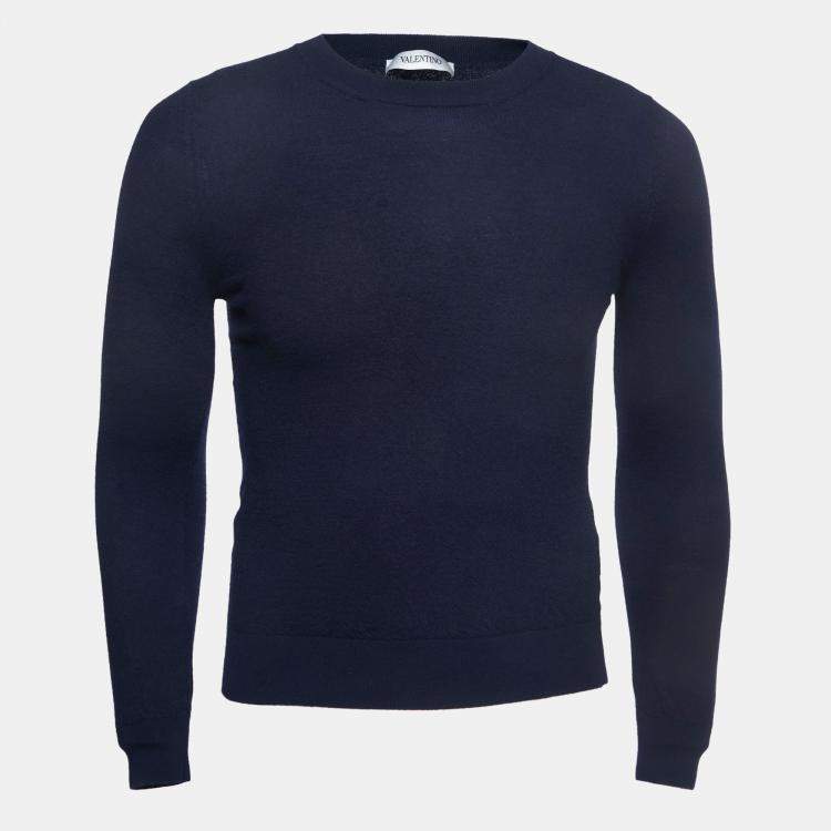 Pre Owned Valentino Navy Blue Wool Crew Neck Sweater M