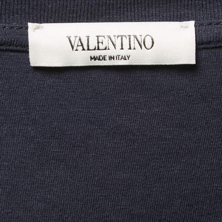 Pre Owned Valentino Navy Blue Logo Print Cotton Crew Neck Half Sleeve T-Shirt L