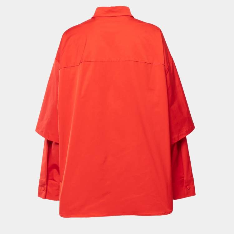 Pre Owned Valentino Red Taffeta Flower Logo Long Sleeve Shirt XL