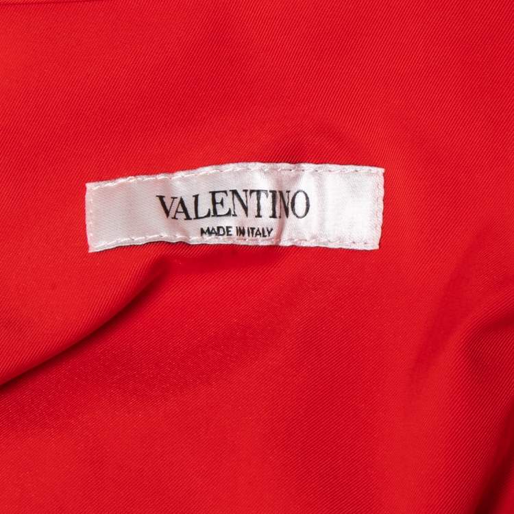 Pre Owned Valentino Red Taffeta Flower Logo Long Sleeve Shirt XL