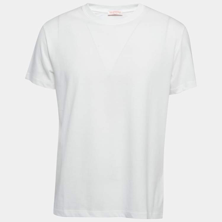 Pre Owned Valentino White Cotton Crew Neck Half Sleeve T-Shirt M