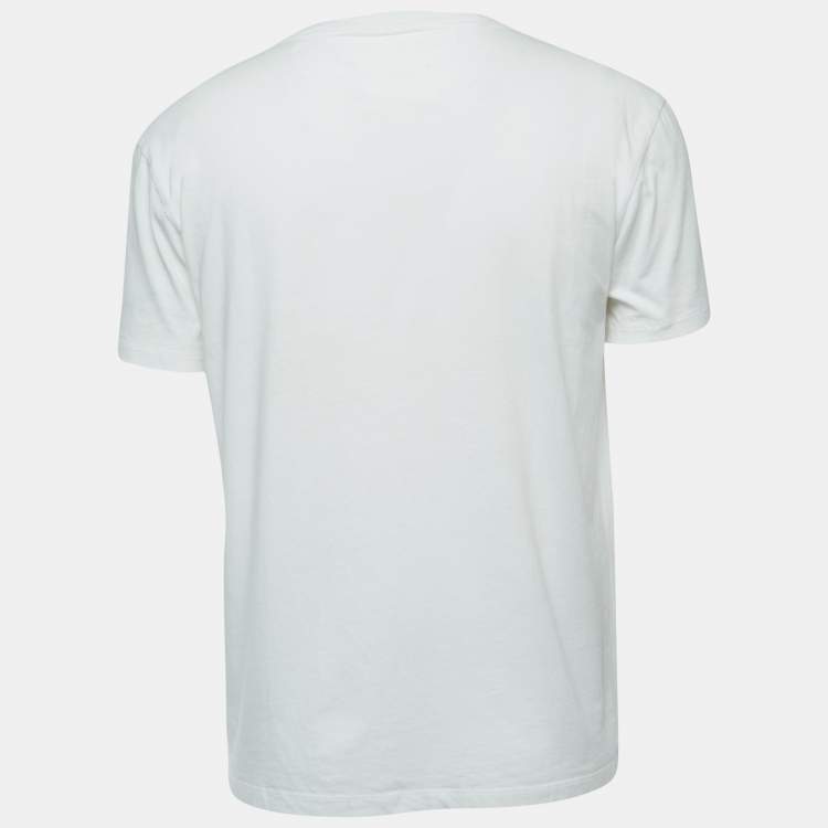 Pre Owned Valentino White Logo Print Cotton Crew Neck Half Sleeve T-Shirt M