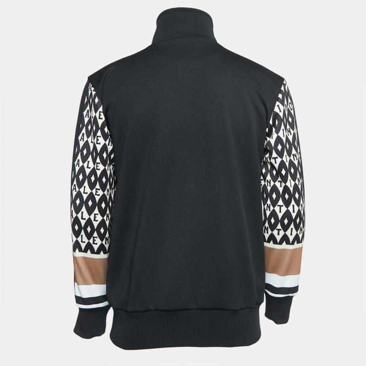 Pre Owned Valentino Black Logo Print Synthetic Zip Front Jacket S