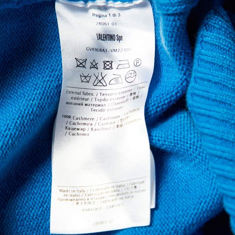 Pre Owned Valentino Blue Cashmere Knit Roundneck Sweater L