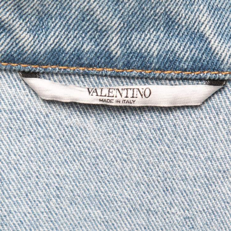 Pre Owned Valentino Blue Denim Bead Embroidered Button Front Jacket S