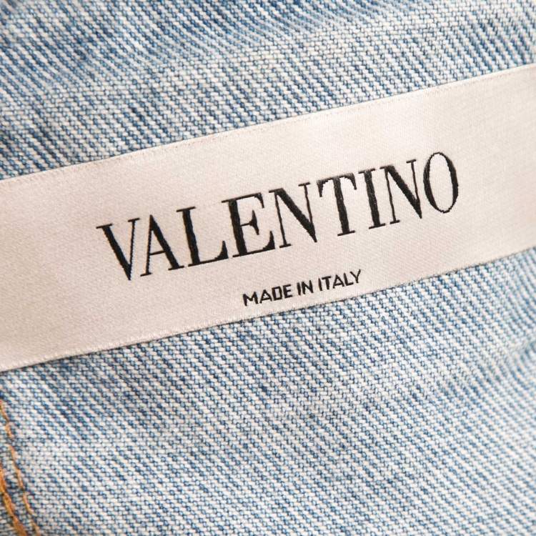 Pre Owned Valentino Blue Denim Bead Embroidered Button Front Jacket S