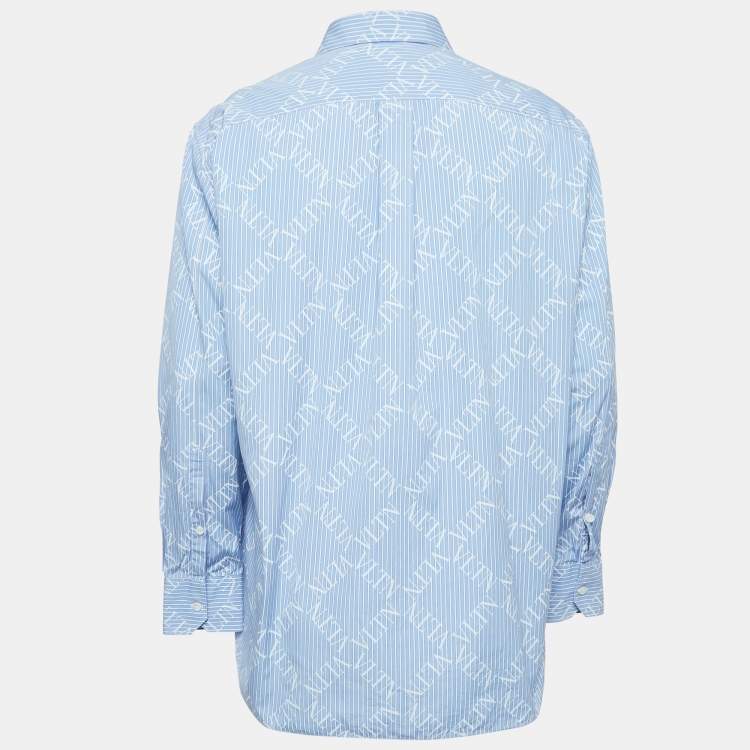 Pre Owned Valentino Blue Striped Logo Printed Cotton Long Sleeve Shirt M