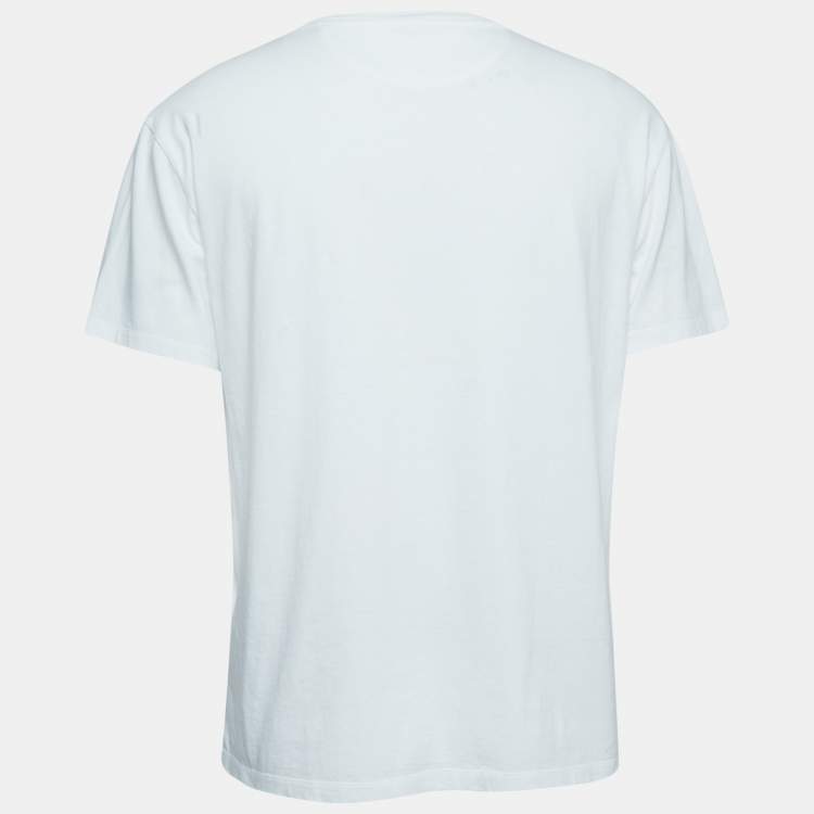 Pre Owned Valentino White/Metallic Cotton Logo-Embossed T-Shirt XL