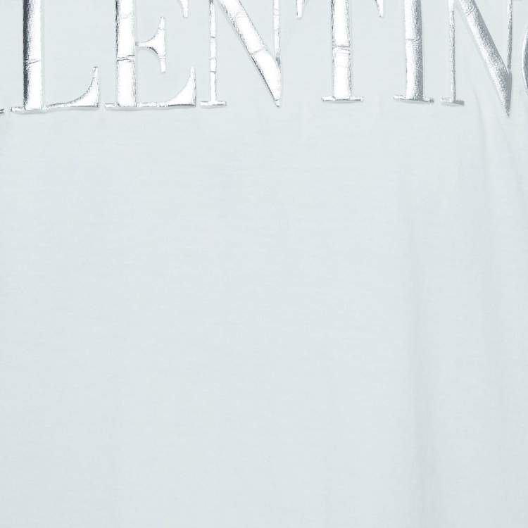 Pre Owned Valentino White/Metallic Cotton Logo-Embossed T-Shirt XL