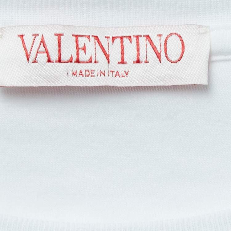 Pre Owned Valentino White/Metallic Cotton Logo-Embossed T-Shirt XL