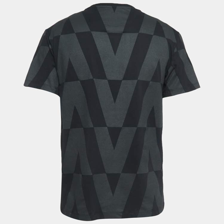 Pre Owned Valentino Black Macro Optic-V Printed Cotton T-Shirt L