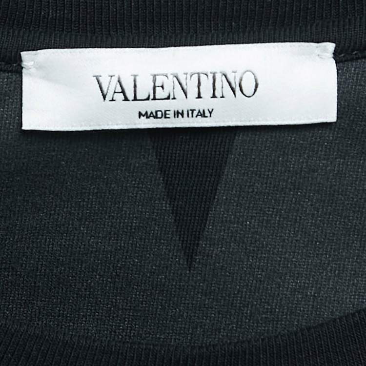 Pre Owned Valentino Black Macro Optic-V Printed Cotton T-Shirt L