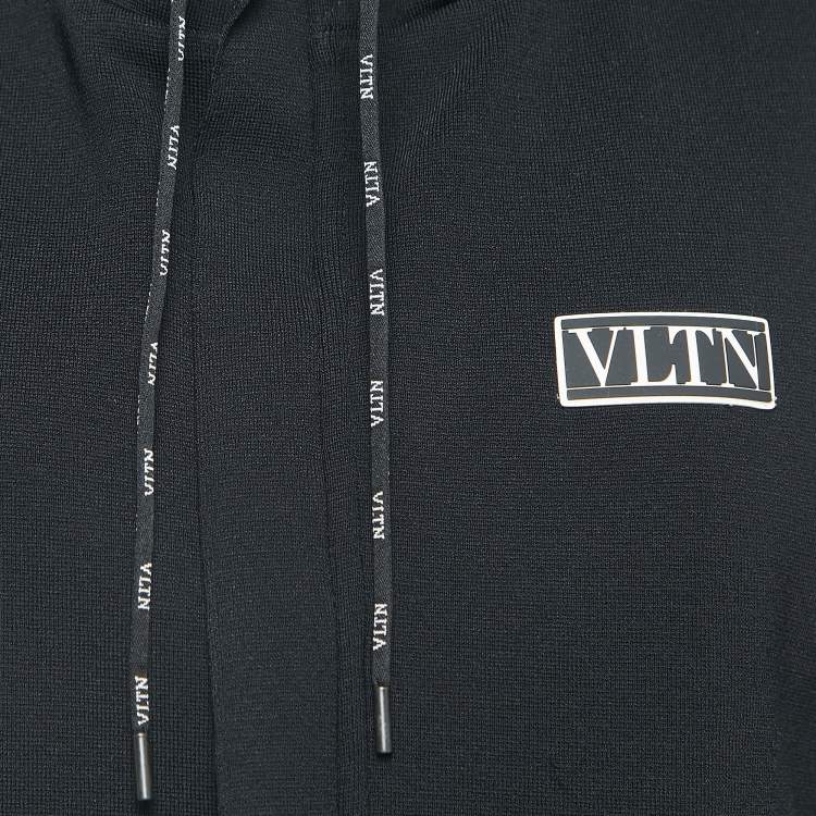 Pre Owned Valentino Black Knit VLTN Rubber Logo Hooded Gilet M