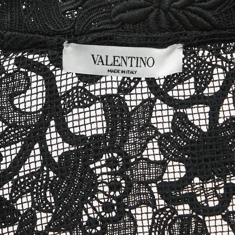 Pre Owned Valentino Black Floral Lace Shorts Shirt Set L