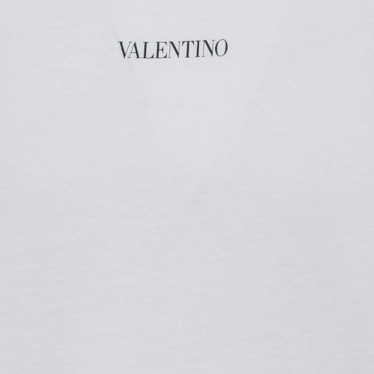 Pre Owned Valentino White Logo Print Cotton T-Shirt L