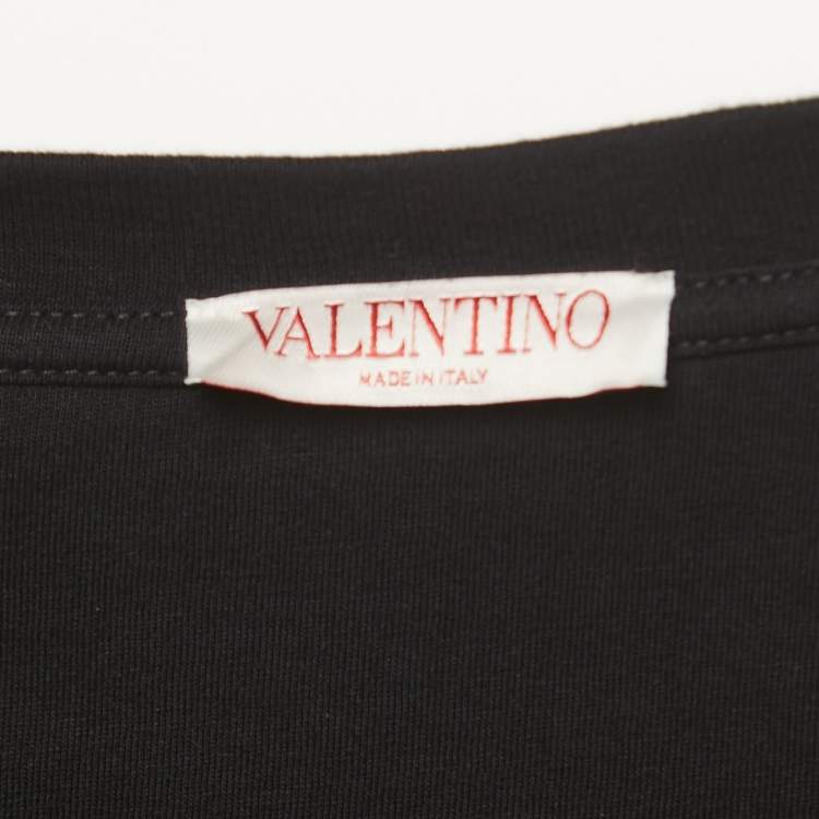 Pre Owned Valentino Black Logo Printed Cotton T-Shirt L