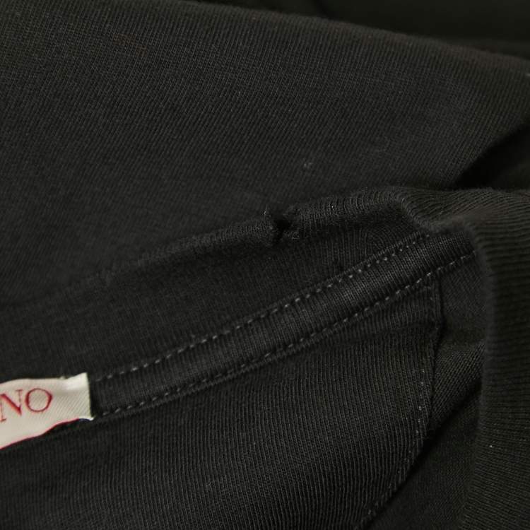Pre Owned Valentino Black Logo Printed Cotton T-Shirt L
