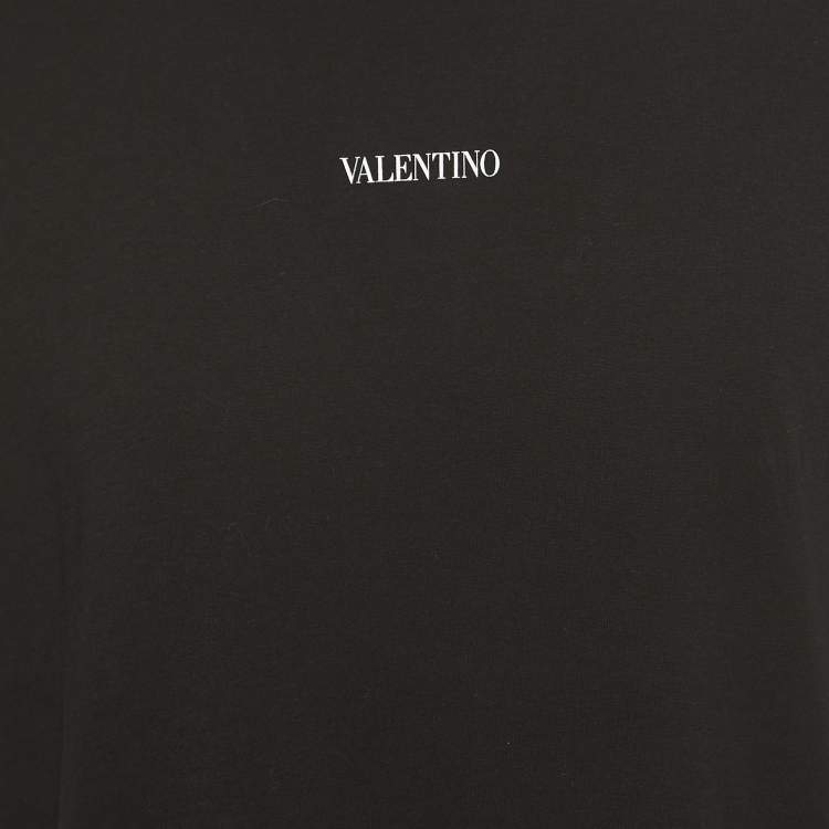 Pre Owned Valentino Black Logo Printed Cotton T-Shirt L