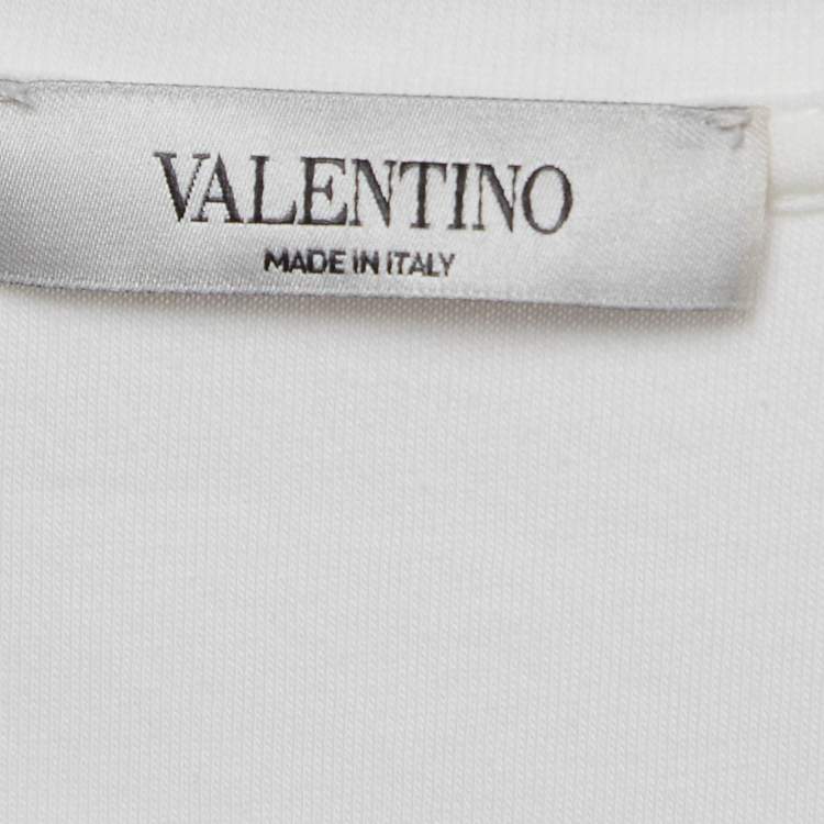 Pre Owned Valentino White VLTN Print Cotton Half Sleeve T-Shirt XL
