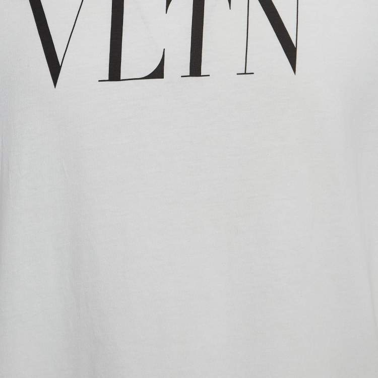 Pre Owned Valentino White VLTN Print Cotton Half Sleeve T-Shirt XL