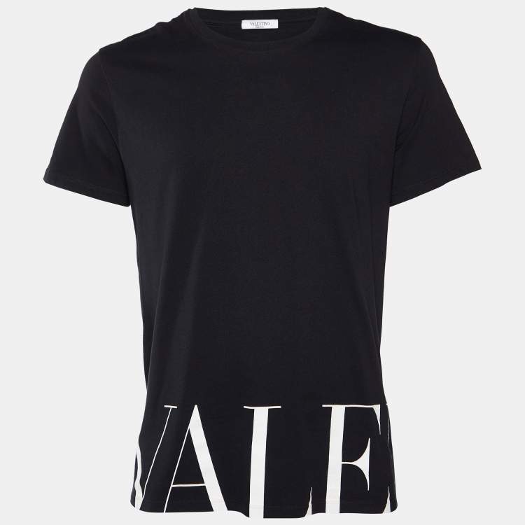 Valentino Black Logo Print Cotton Crew Neck T-Shirt L