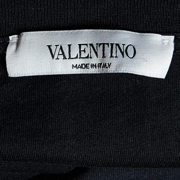 Pre Owned Valentino Black Logo Print Cotton Crew Neck T-Shirt L
