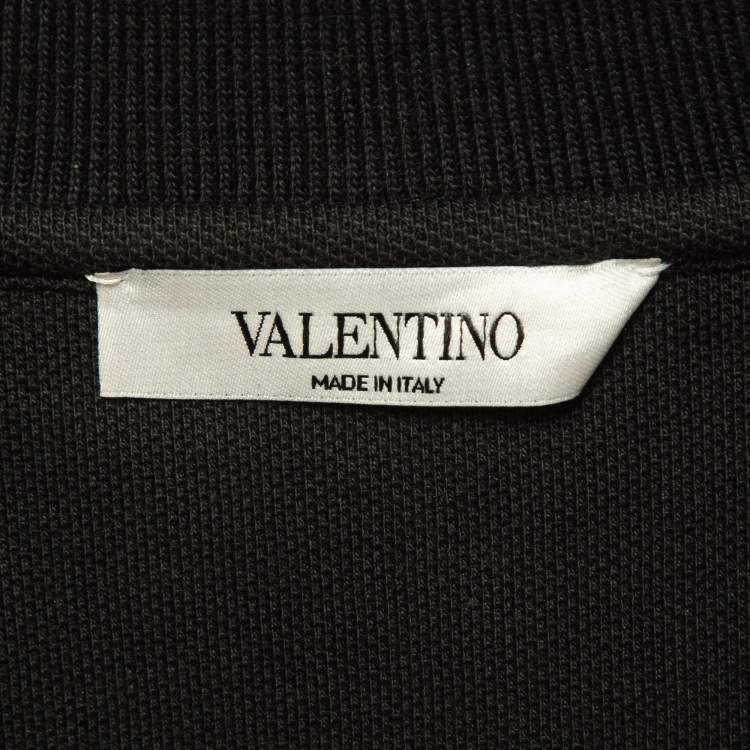 Pre Owned Valentino Black Logo Print Pique Cotton Polo T-Shirt XXL