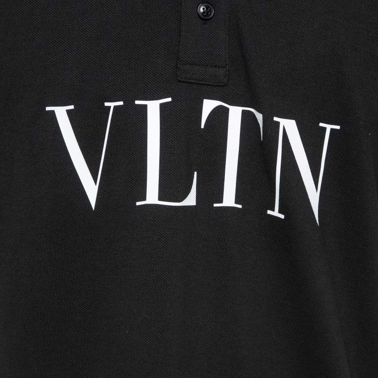Pre Owned Valentino Black Logo Print Pique Cotton Polo T-Shirt XXL