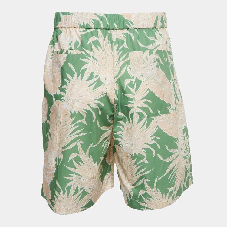 Pre Owned Valentino Green Pineapple Print Cotton Shorts S