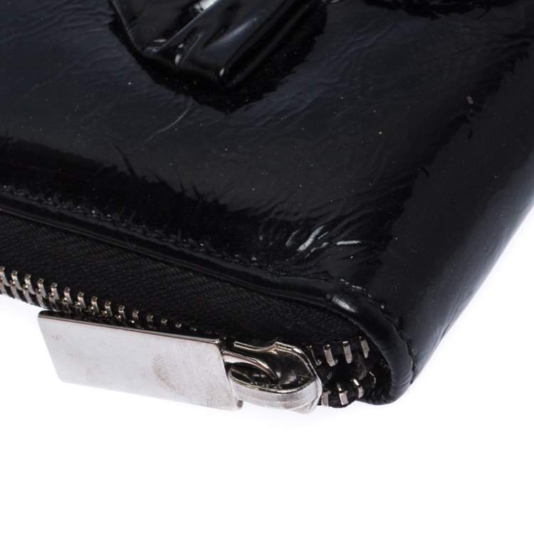 Pre Owned Valentino Black Patent Leather Bow Continental Zip Around Wallet