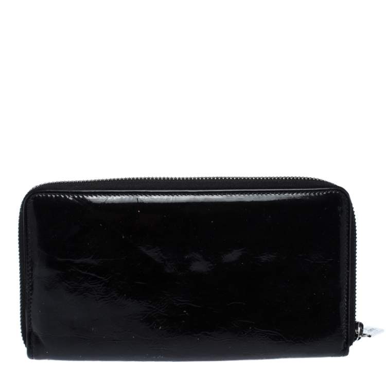 Pre Owned Valentino Black Patent Leather Bow Continental Zip Around Wallet