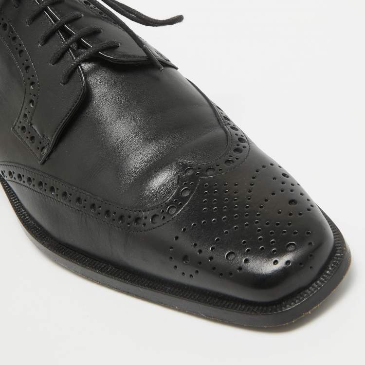 Pre Owned Valentino Black Brogue Leather Lace Up Derby Size 41