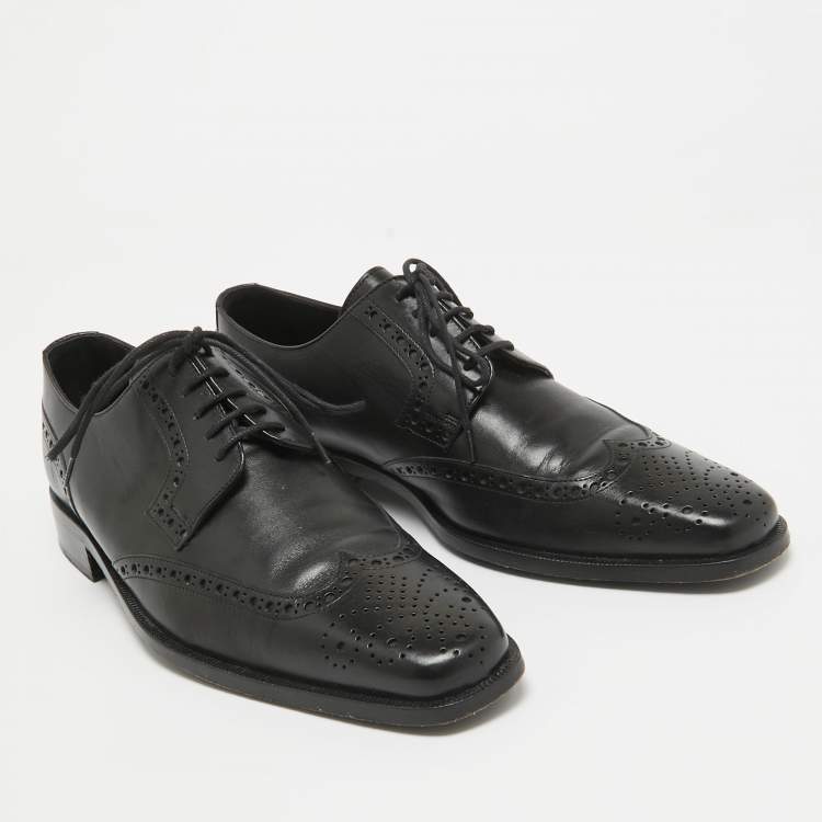 Pre Owned Valentino Black Brogue Leather Lace Up Derby Size 41