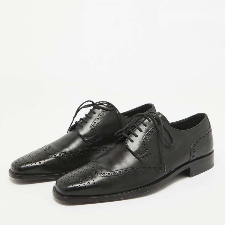 Pre Owned Valentino Black Brogue Leather Lace Up Derby Size 41