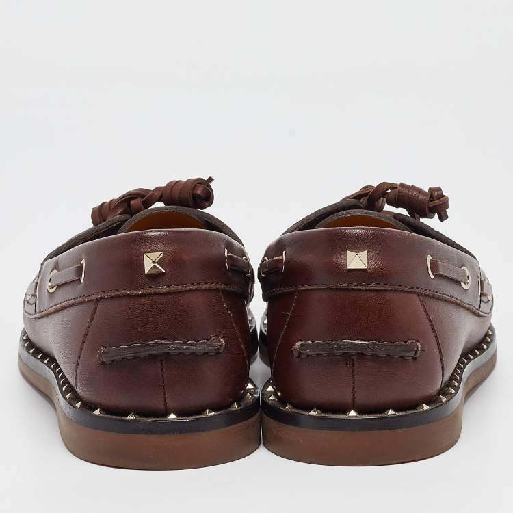 Pre Owned Valentino Burgundy Leather Rockstud Derby Loafers Size 43