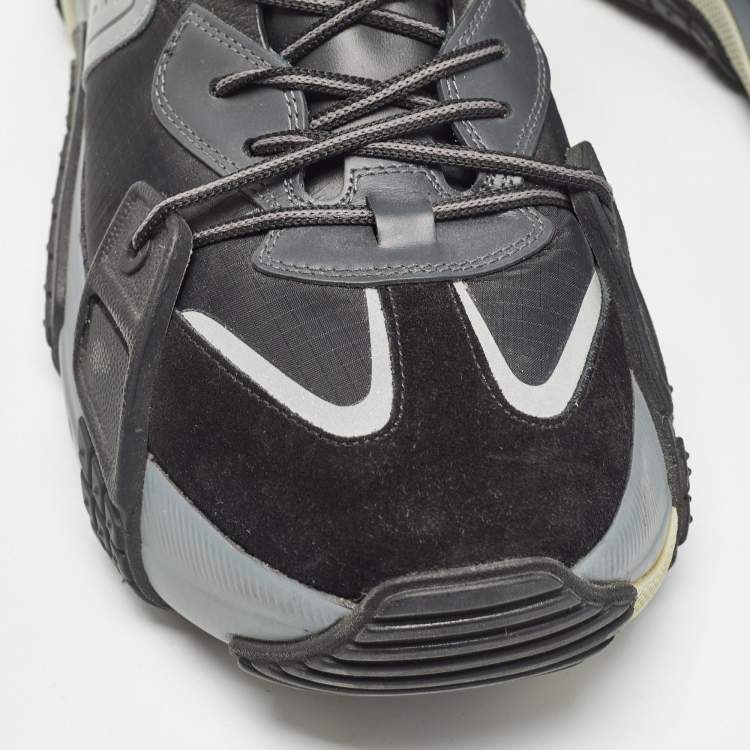 Pre Owned Valentino Black/Grey Fabric and Suede VLTN Wod Low Top Sneakers Size 44