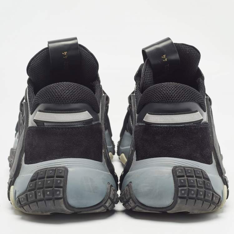 Pre Owned Valentino Black/Grey Fabric and Suede VLTN Wod Low Top Sneakers Size 44
